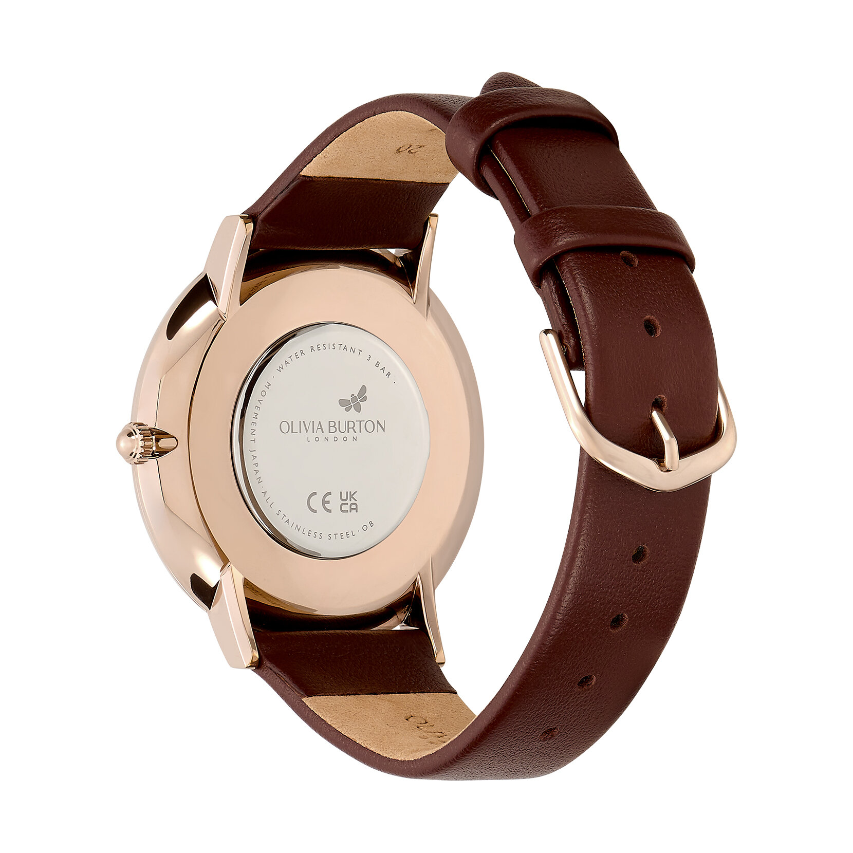 40mm Faux Tiger's Eye, Carnation Gold & Brown Leather Strap Watch