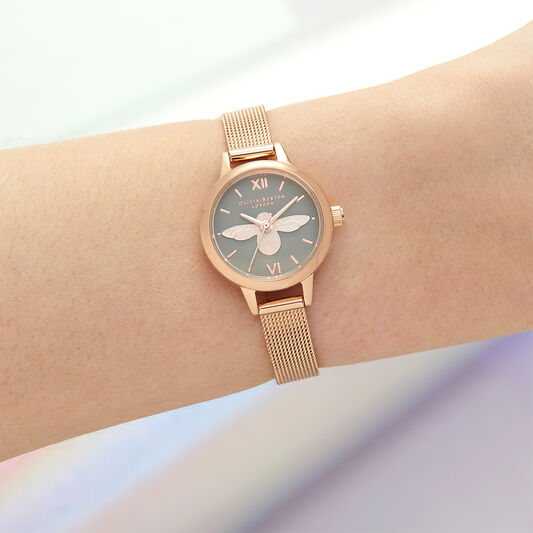 3D Bee, Grey Dial & Rose Gold Mesh