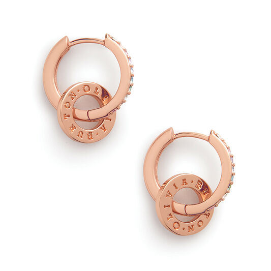 Bejewelled Classics Rainbow Interlink Huggie Hoops Rose Gold