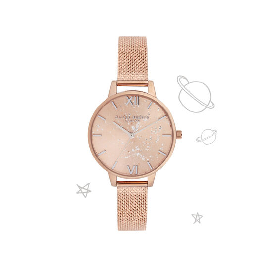 Celestial Rose Gold Boucle Mesh Watch