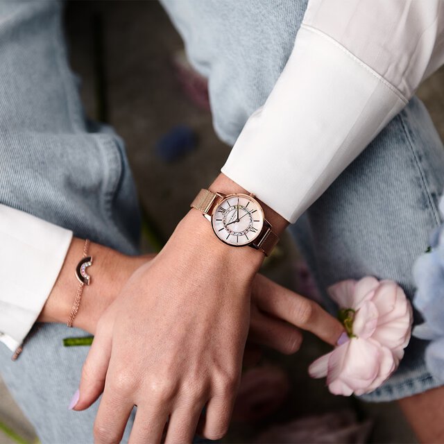 Montre Rainbow Sparkle Wonderland à bracelet milanais or rose