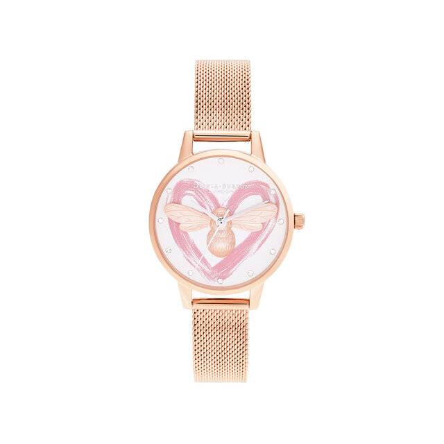 Lucky Bee, argent et bracelet milanais or rose 