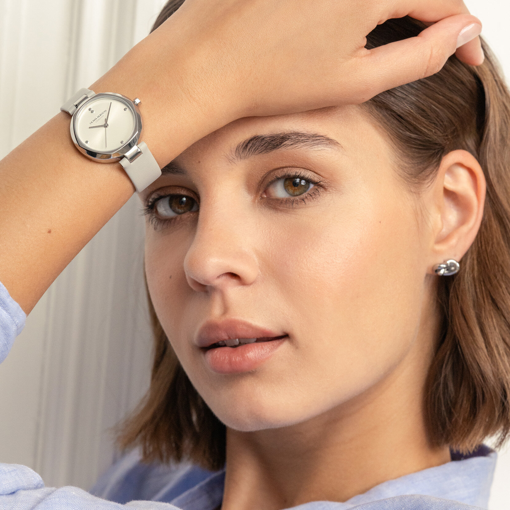 32mm Dimension T-Bar Silver & Earl Grey Leather Strap Watch