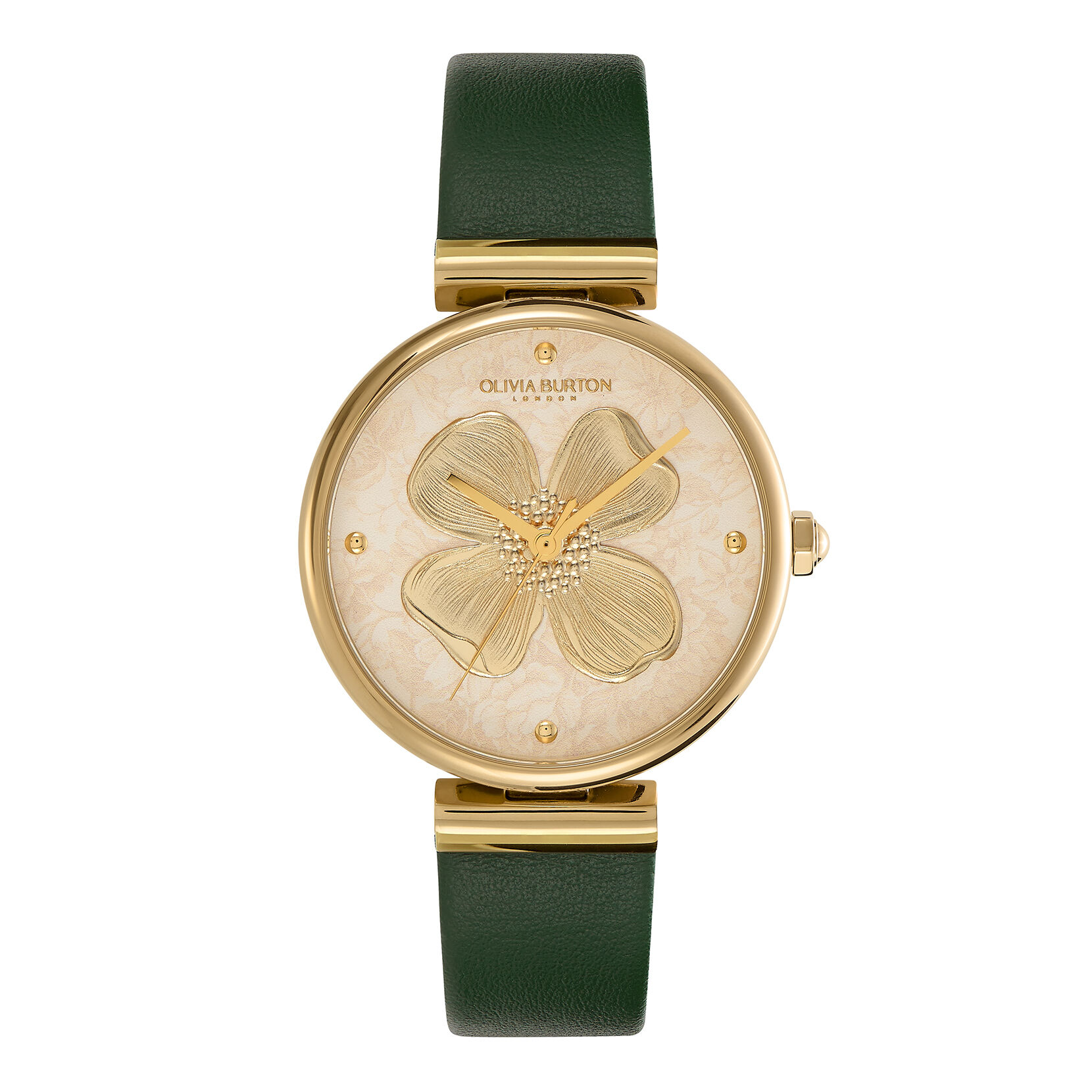 36mm Dogwood T Bar Gold Green Leather Strap Watch