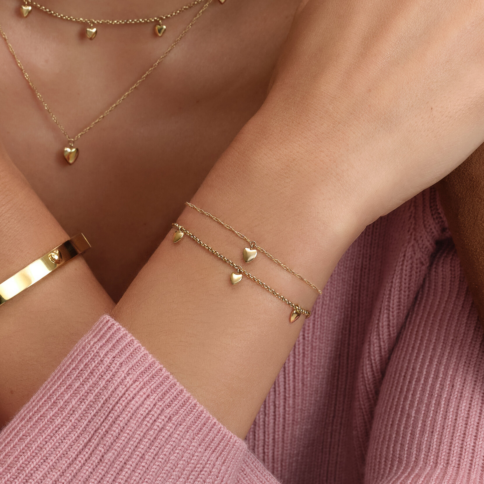 Mini Heart Gold Plated Double Chain Bracelet