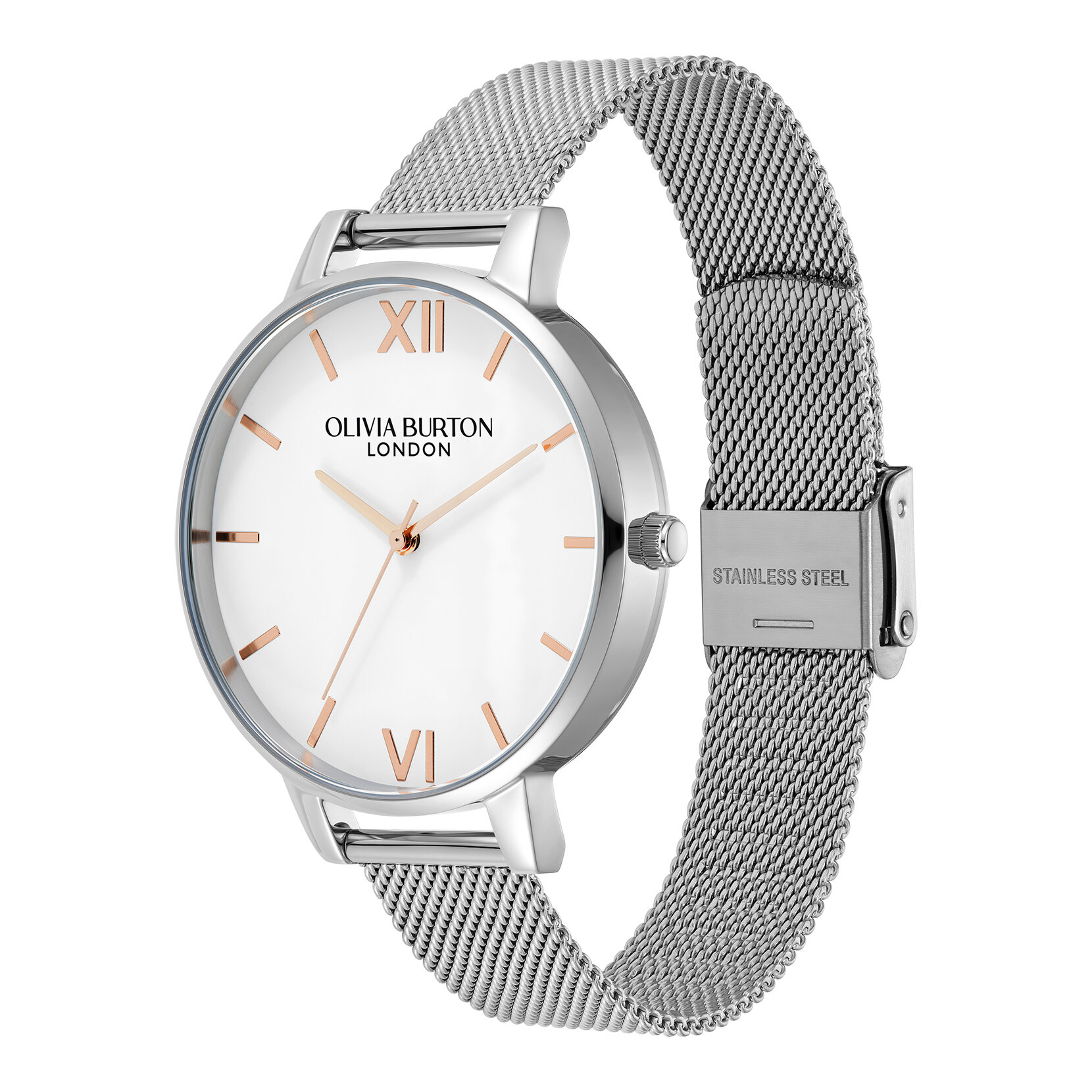 38mm White & Silver Mesh Watch