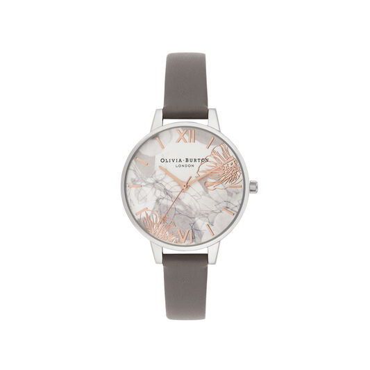 Abstract Florals Grey & Silver Watch