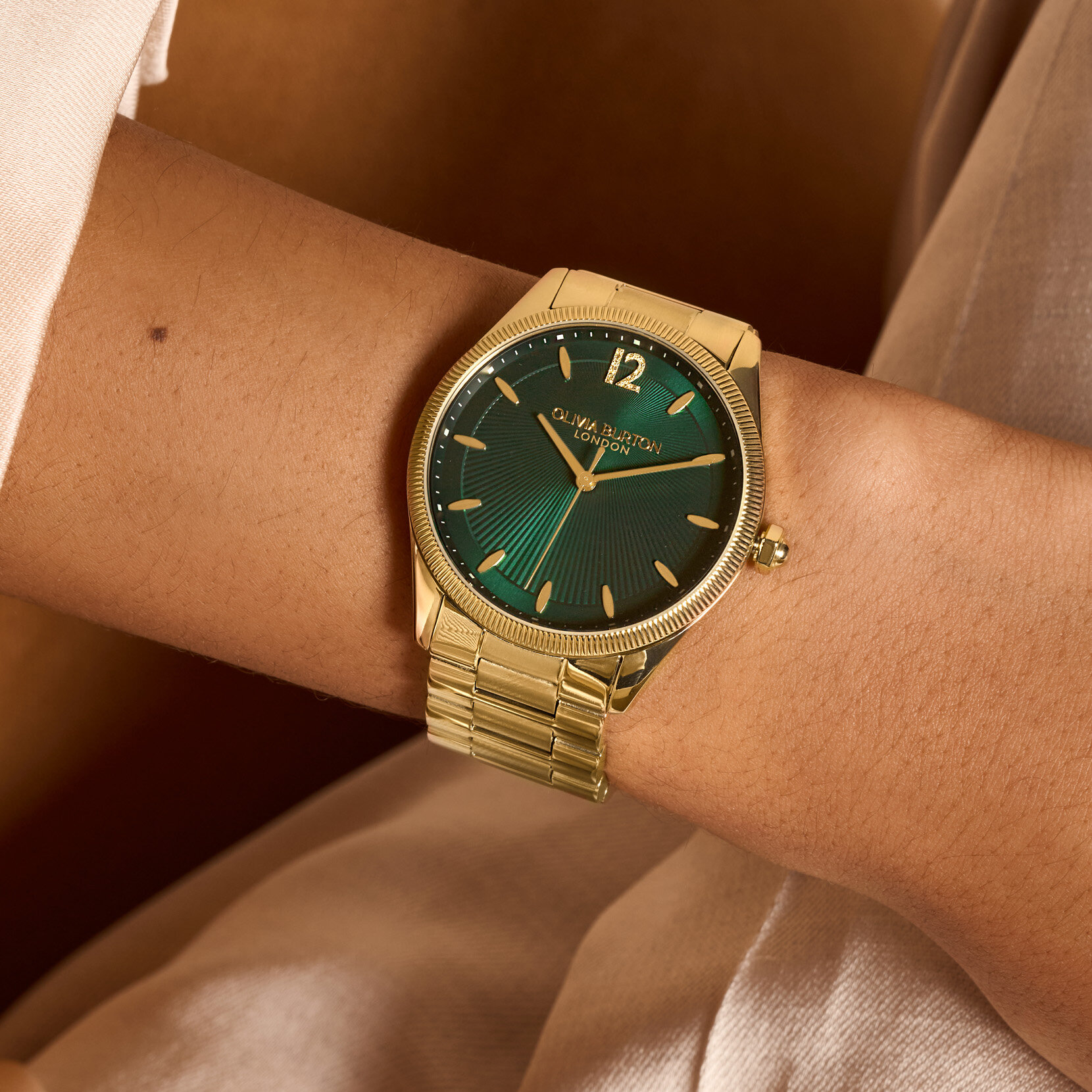 Bracelet de Montre Radiate 38mm Vert Forêt & Or