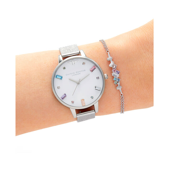Cadran Demi et bracelet milanais à boucle Rainbow Bee argent
