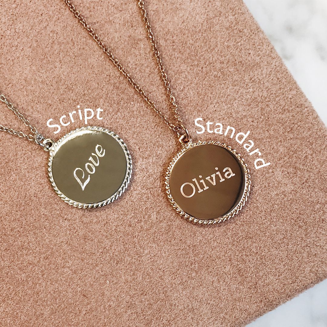 Ladies Engravables Disc Necklace Rose 