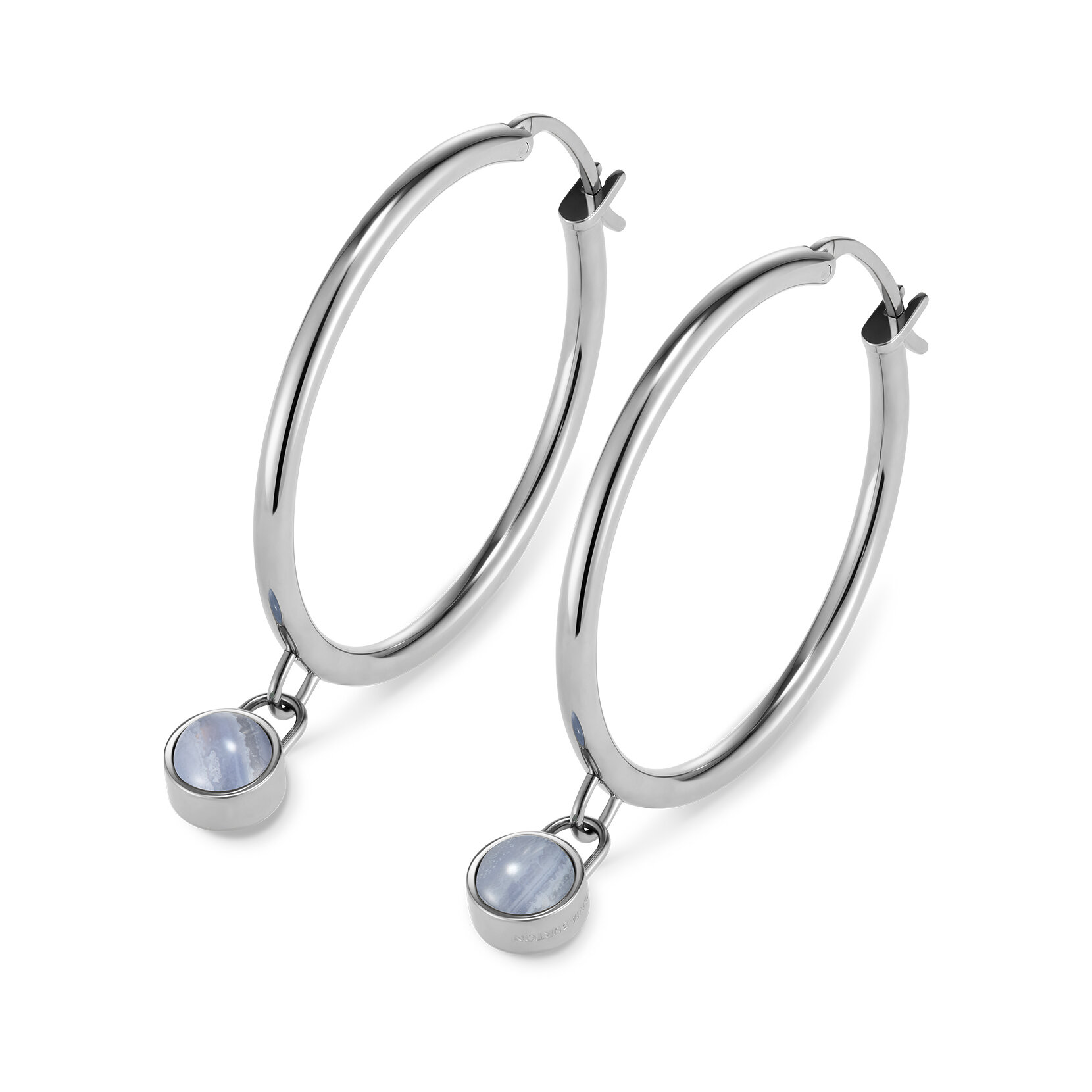 Purple Agate Cabochon Silver Tone Gemstone Hoop Earrings
