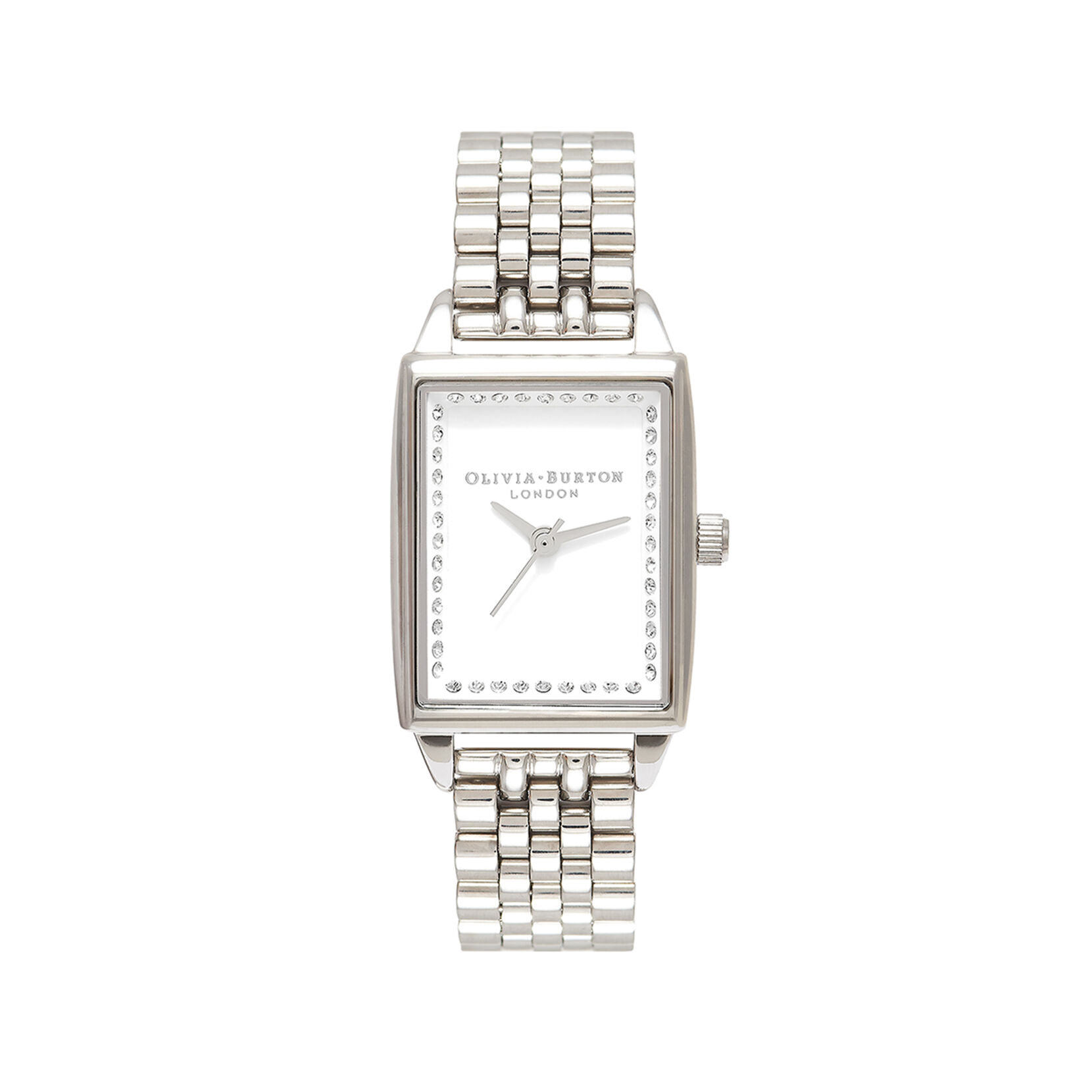 Classic Sparkle Rectangle Silver Bracelet Watch
