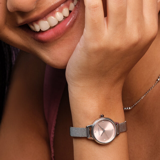 Montre Mini Rose Primrose & Bracelet Milanais Argenté 23mm