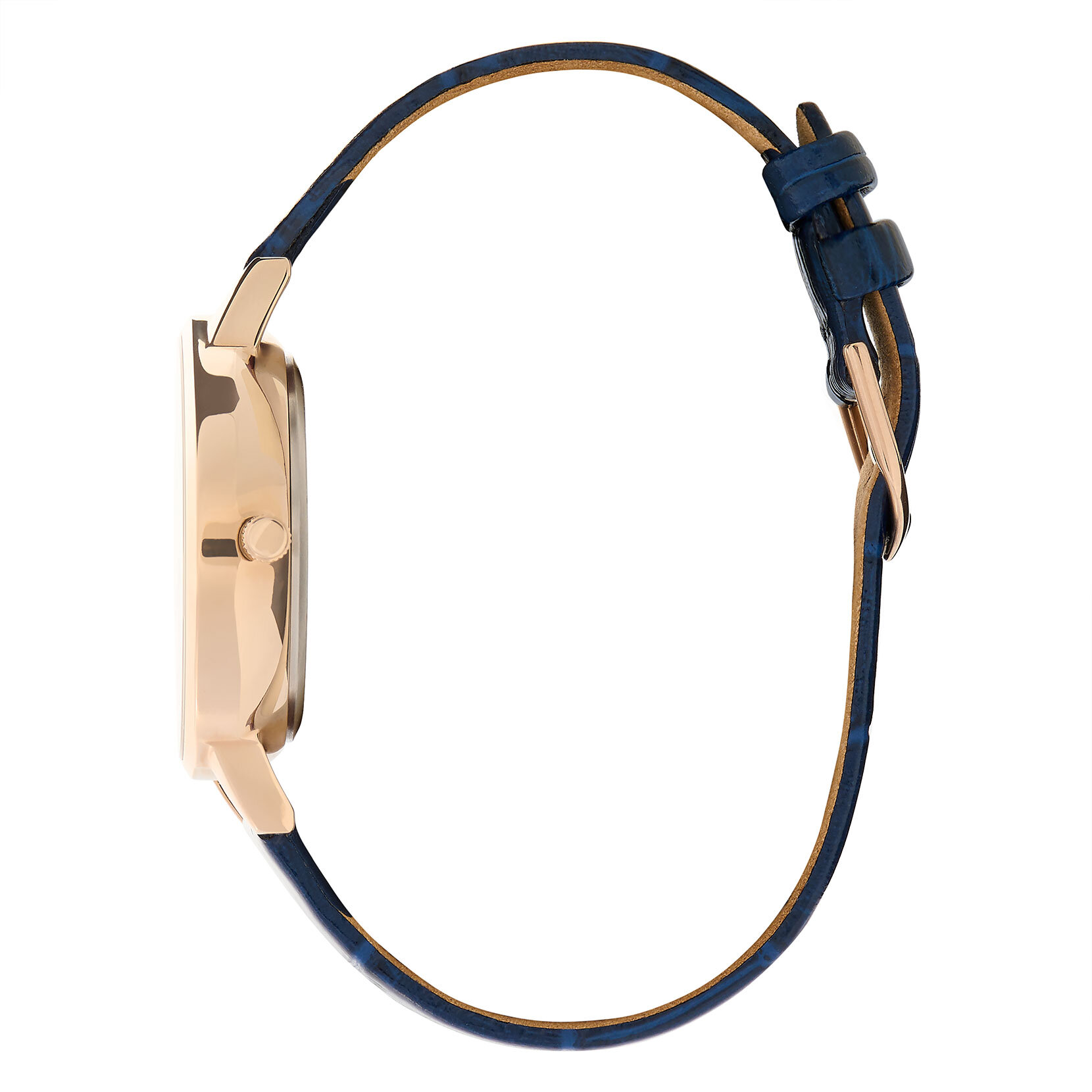 Montre Multifunction or blanc à bracelet cuir bleu foncé 34 mm
