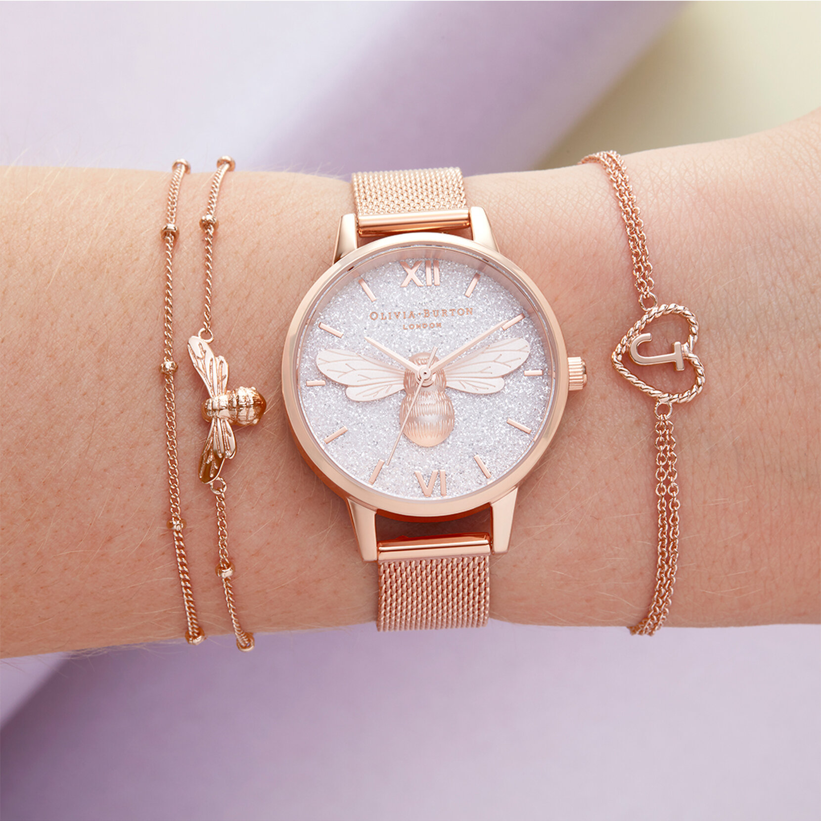 30mm White & Rose Gold Mesh Watch