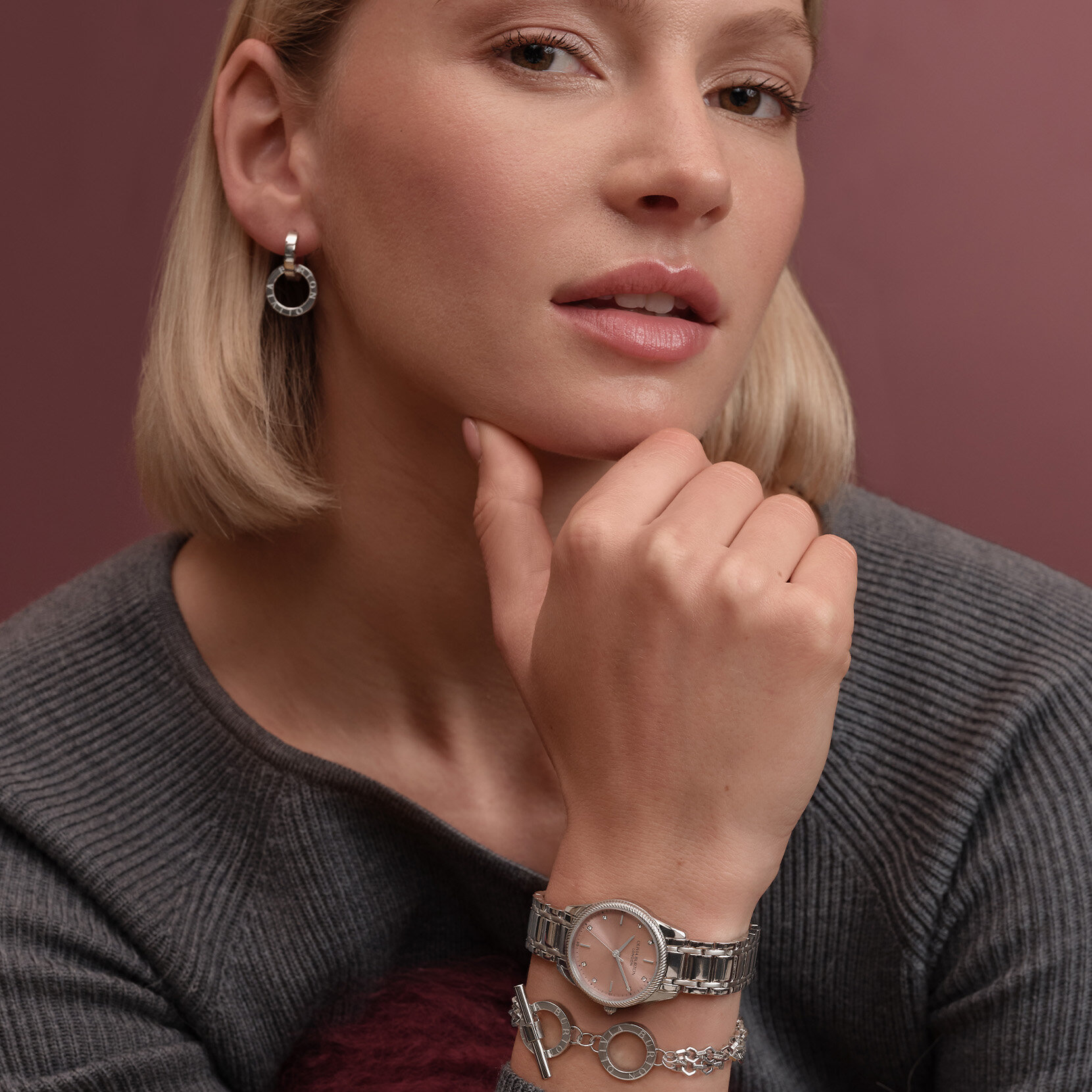 Montre Egerton Rose Poudré et Bracelet Argent 28 mm