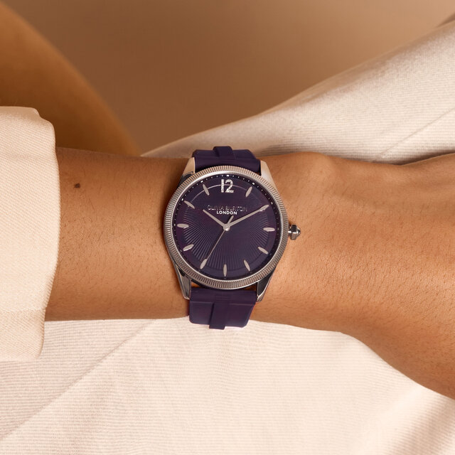 Bracelet de Montre Radiate 38mm en silicone Argent & Prune de Minuit