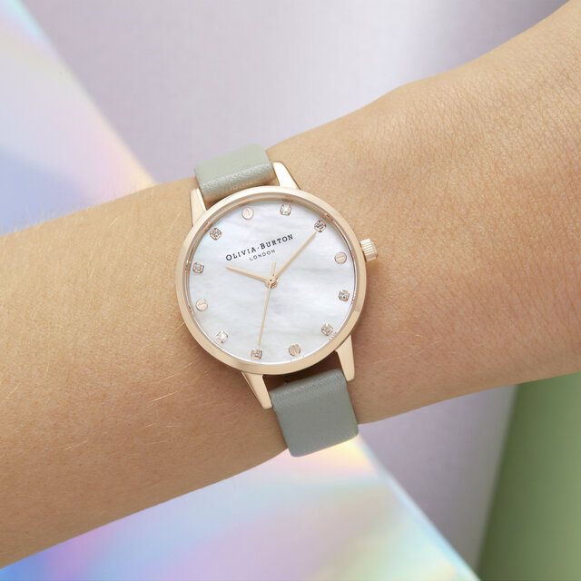 30mm Rose Gold & Grey Leather Strap Watch