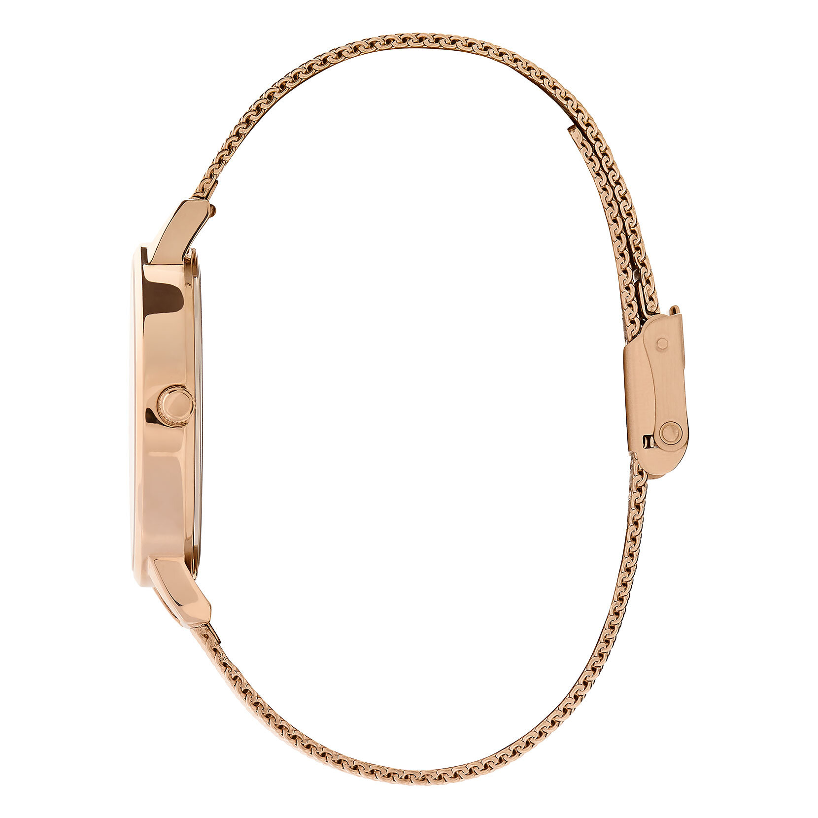 Montre en maille en or rose pâle à cadran demi et à boîtier mince