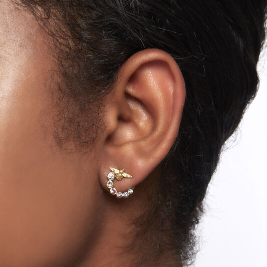 Rainbow Bee Swirl Hoop Earrings Gold