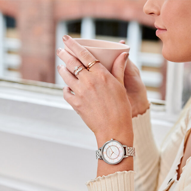 34mm White & Silver Bracelet Watch